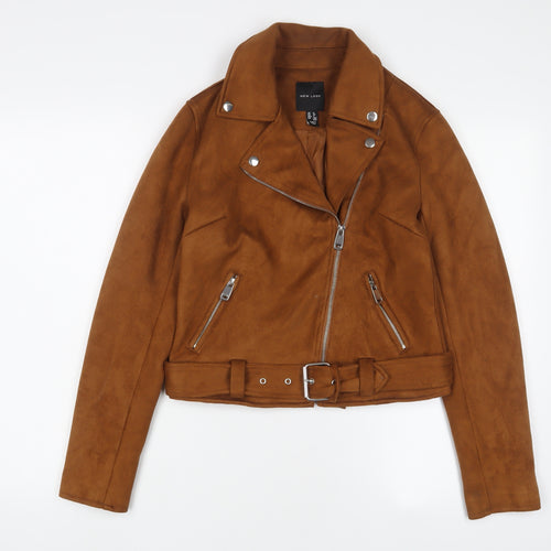 New Look Womens Brown Jacket Size 8 Zip - Belted