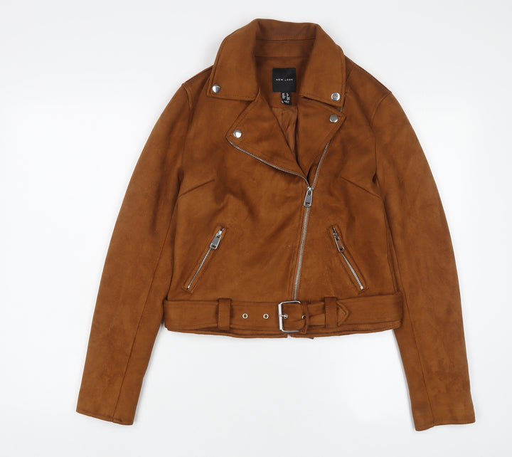 New Look Womens Brown Jacket Size 8 Zip - Belted