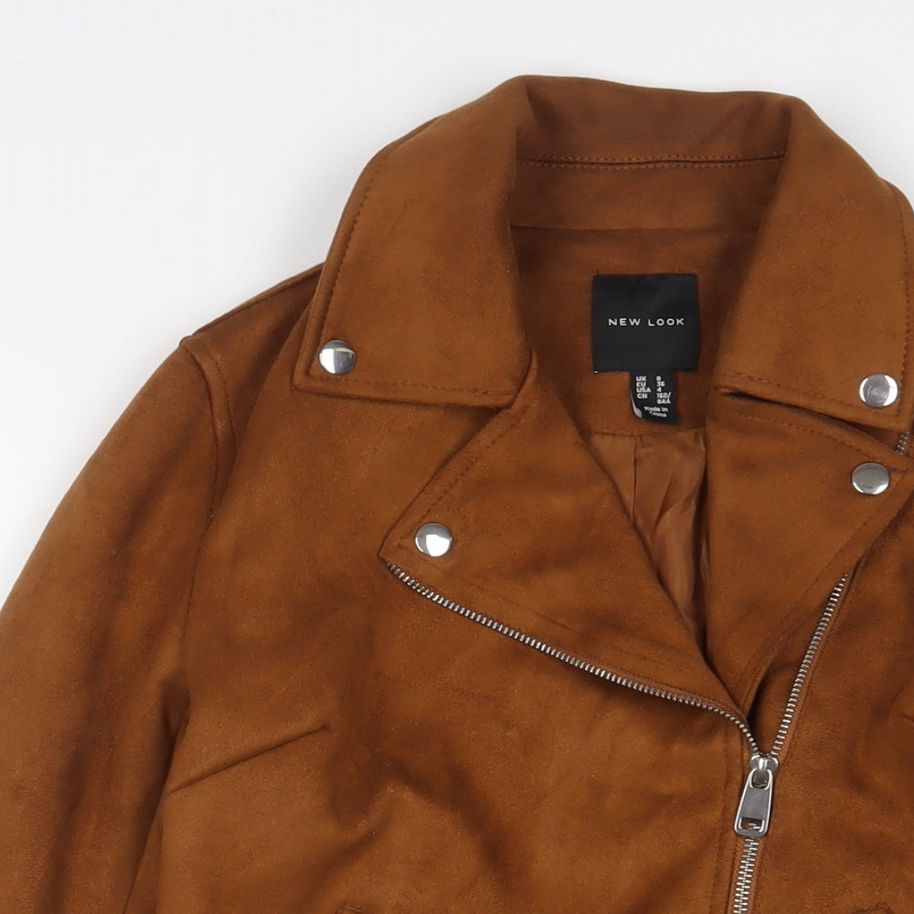 New Look Womens Brown Jacket Size 8 Zip - Belted