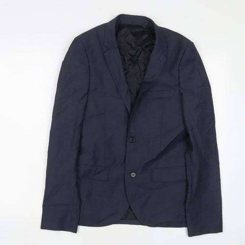 Topman Mens Blue Polyester Jacket Suit Jacket Size 34 Regular
