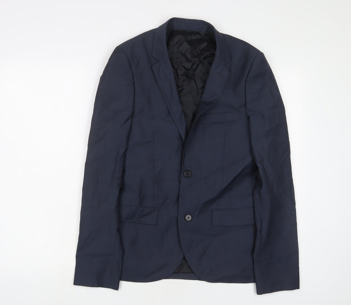 Topman Mens Blue Polyester Jacket Suit Jacket Size 34 Regular