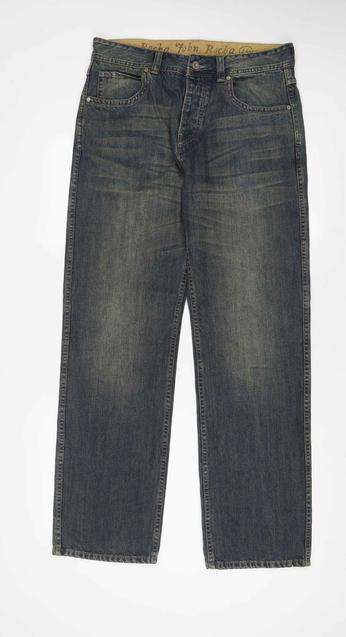 Debenhams Mens Blue Cotton Straight Jeans Size 34 in L32 in Regular Button