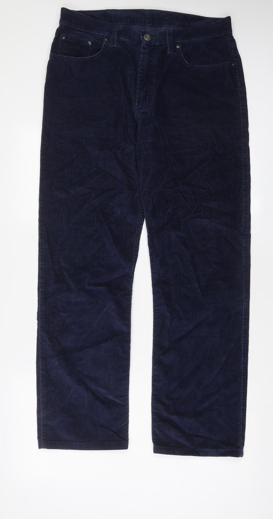 Blue Harbour Mens Blue Cotton Trousers Size 32 in L29 in Regular Zip - Short Leg