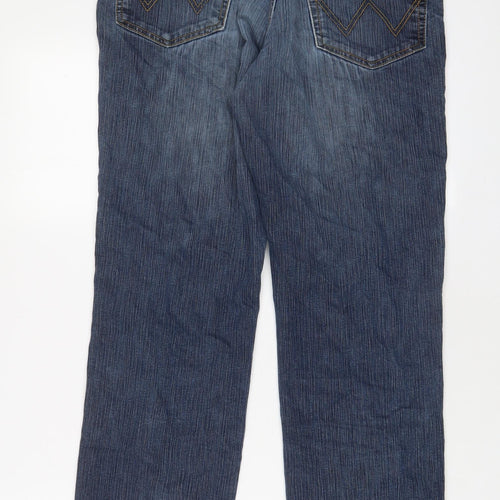 Wrangler Mens Blue Cotton Straight Jeans Size 34 in L30 in Regular Zip