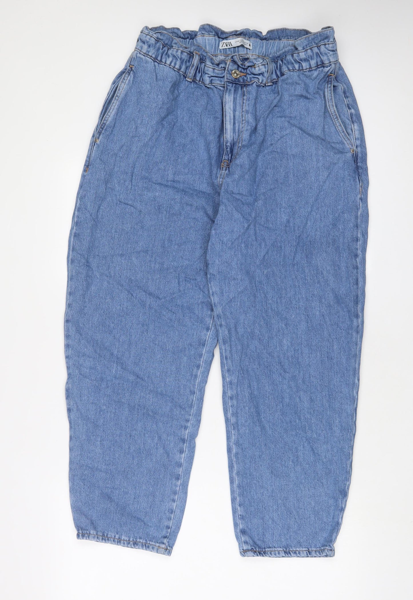 Zara Womens Blue Cotton Mom Jeans Size 16 L25 in Regular Zip