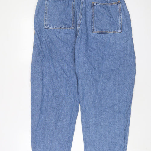Zara Womens Blue Cotton Mom Jeans Size 16 L25 in Regular Zip