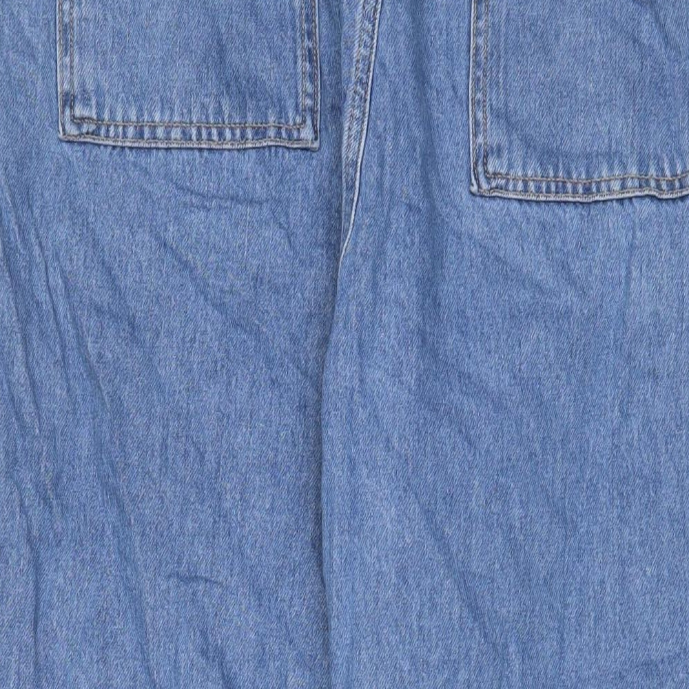 Zara Womens Blue Cotton Mom Jeans Size 16 L25 in Regular Zip