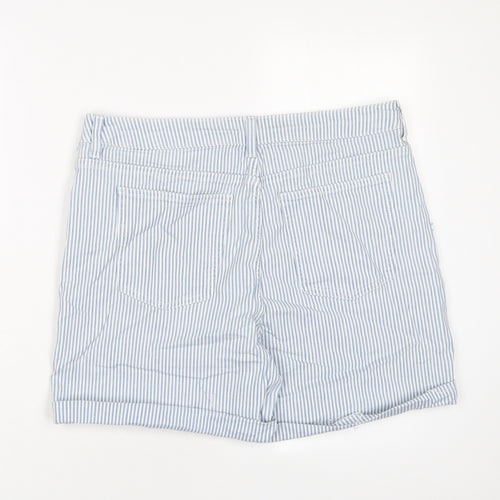 Marks and Spencer Womens Blue Striped Cotton Boyfriend Shorts Size 14 Regular Zip