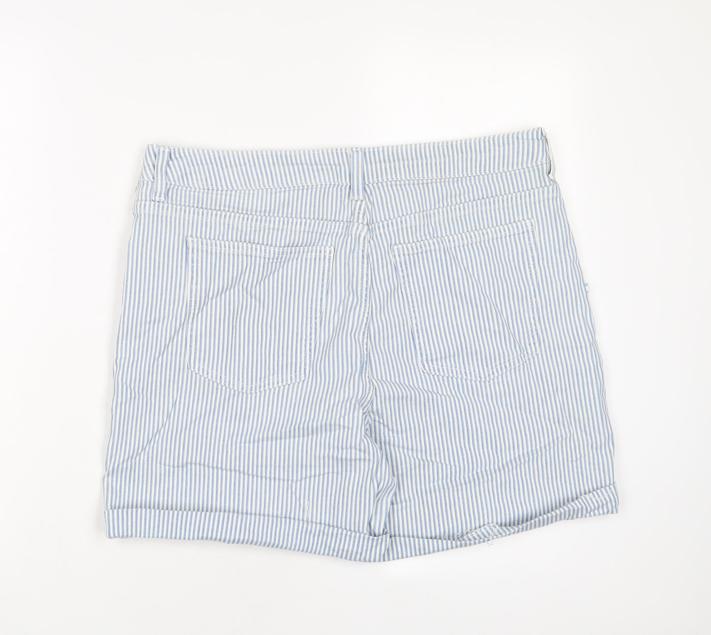 Marks and Spencer Womens Blue Striped Cotton Boyfriend Shorts Size 14 Regular Zip