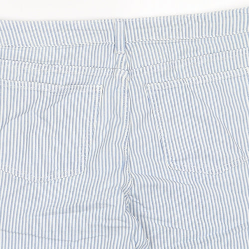 Marks and Spencer Womens Blue Striped Cotton Boyfriend Shorts Size 14 Regular Zip