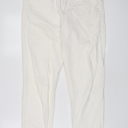 Zara Womens White Cotton Straight Jeans Size 10 L28 in Regular Zip