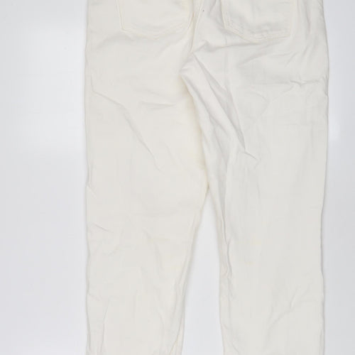 Zara Womens White Cotton Straight Jeans Size 10 L28 in Regular Zip