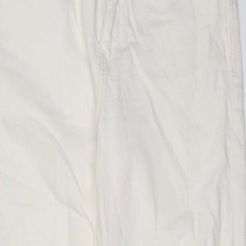 Zara Womens White Cotton Straight Jeans Size 10 L28 in Regular Zip