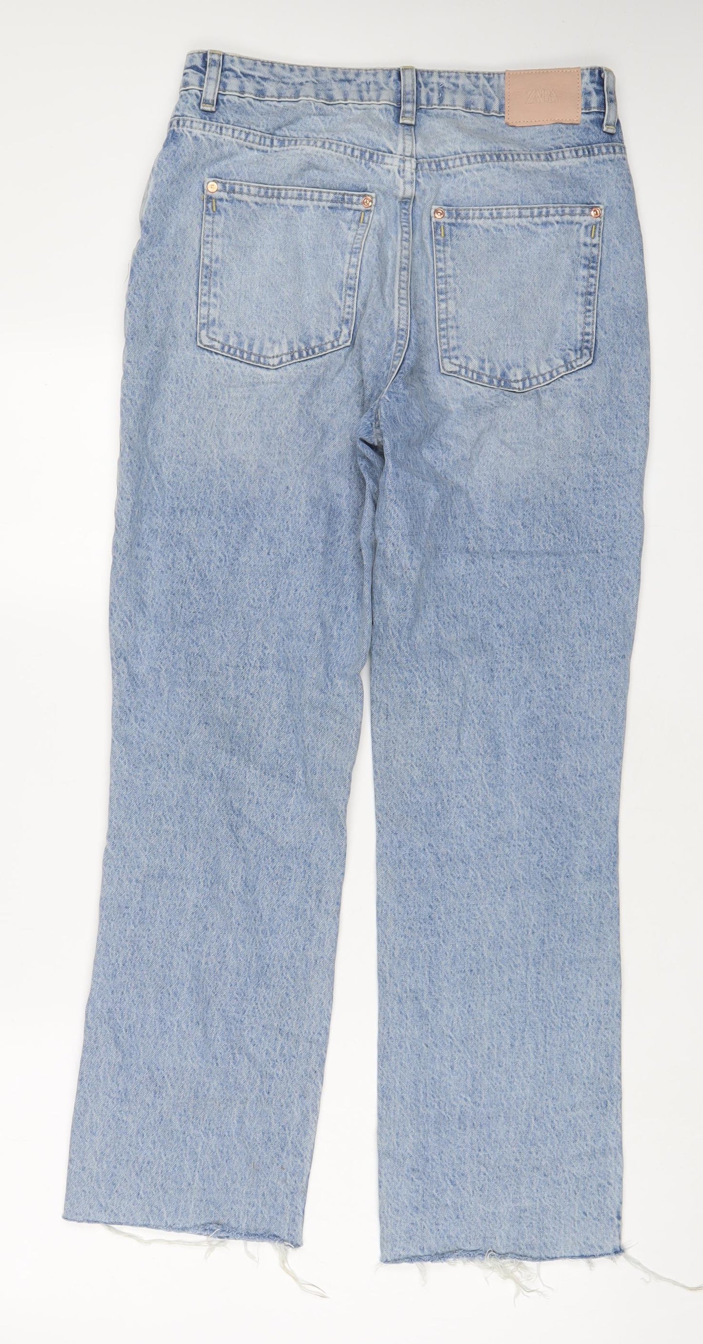 Zara Womens Blue Cotton Straight Jeans Size 10 L29 in Regular Zip