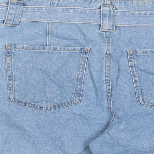 Marks and Spencer Womens Blue Cotton Paperbag Shorts Size 14 Regular Zip - Belted