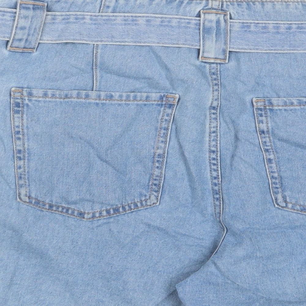 Marks and Spencer Womens Blue Cotton Paperbag Shorts Size 14 Regular Zip - Belted