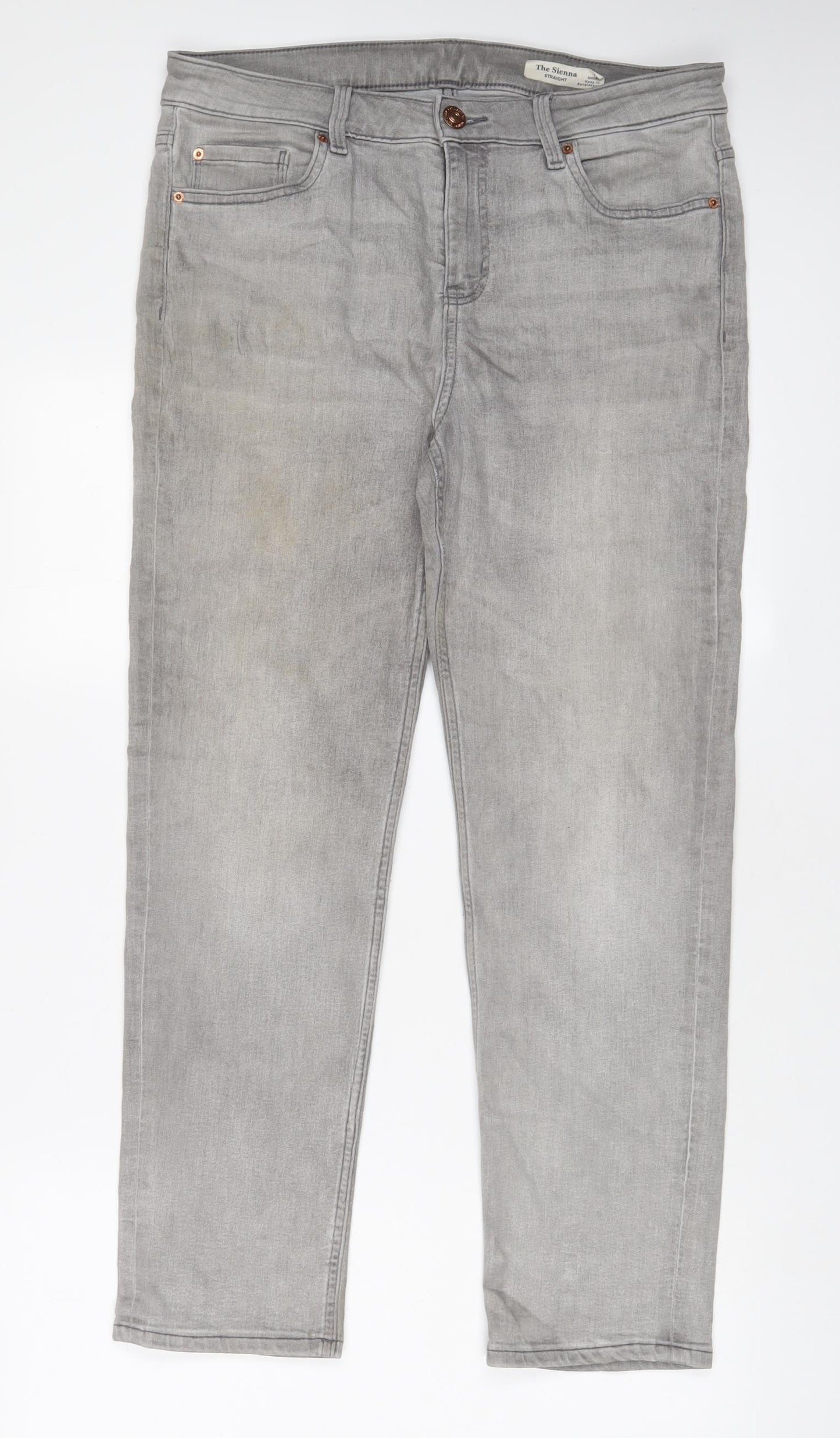 Marks and Spencer Womens Grey Cotton Straight Jeans Size 14 L27 in Regular Zip