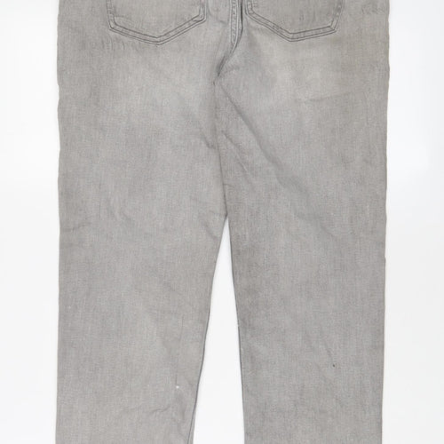 Marks and Spencer Womens Grey Cotton Straight Jeans Size 14 L27 in Regular Zip