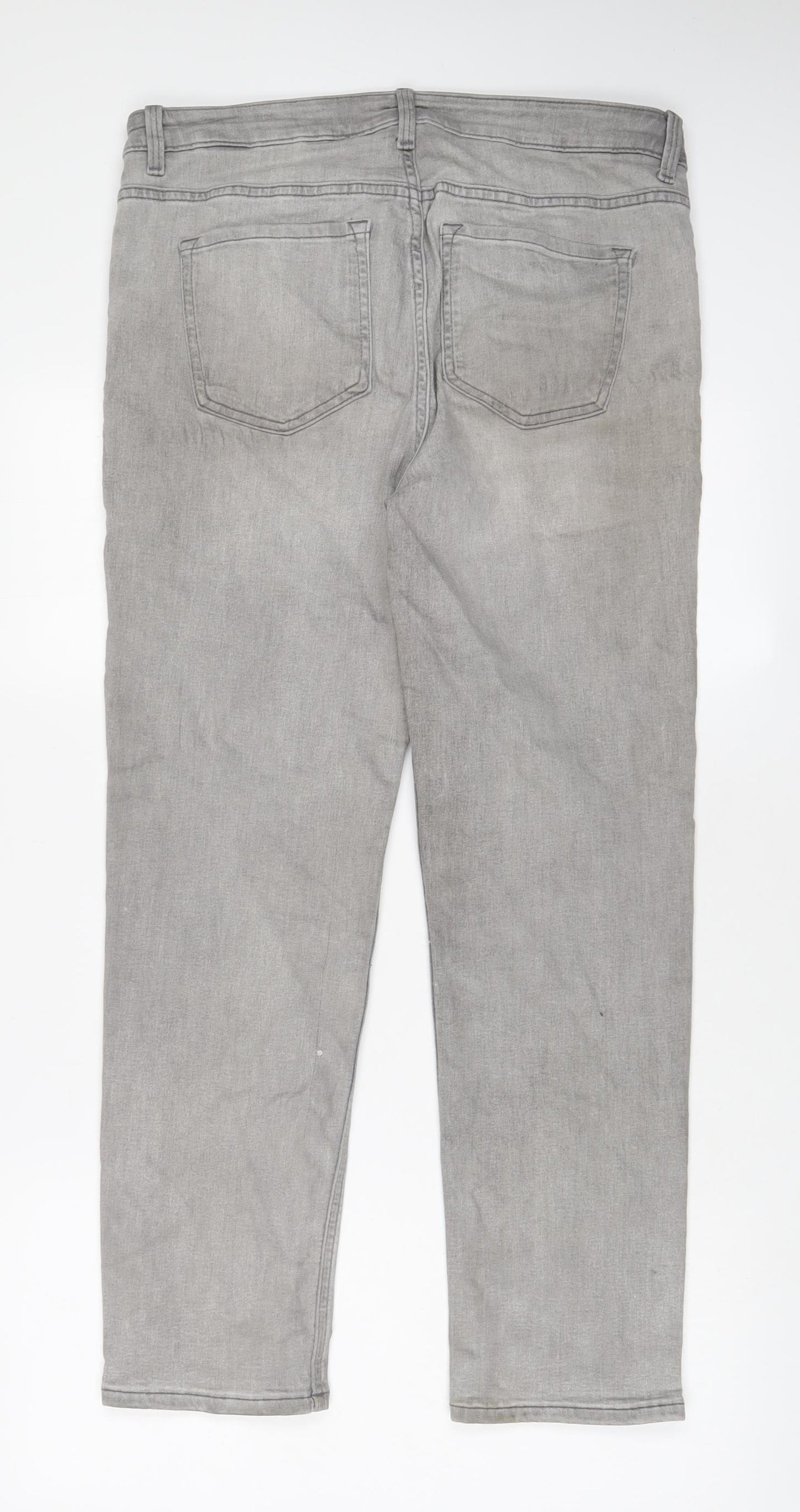 Marks and Spencer Womens Grey Cotton Straight Jeans Size 14 L27 in Regular Zip