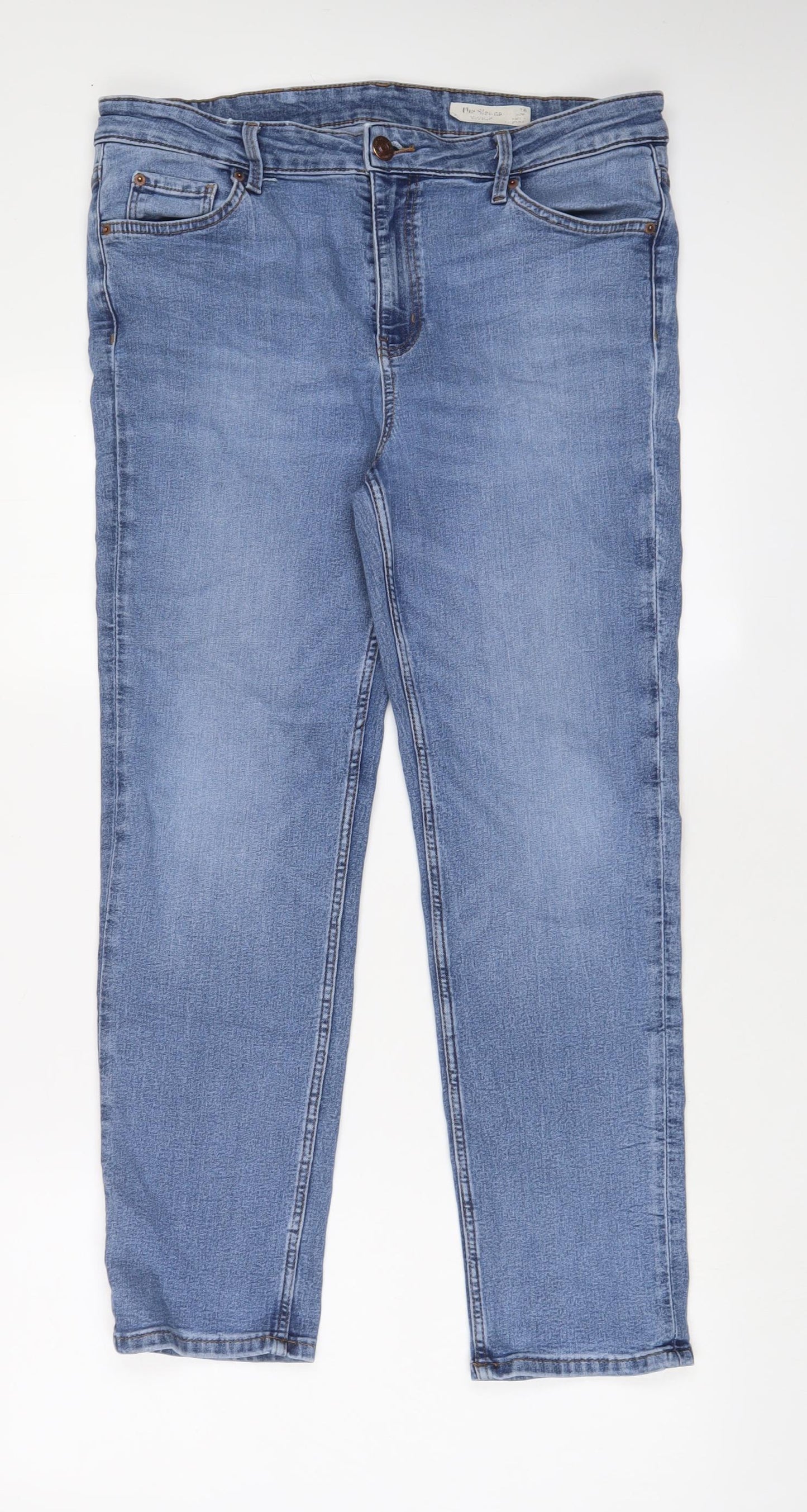Marks and Spencer Womens Blue Cotton Straight Jeans Size 16 L28 in Regular Zip
