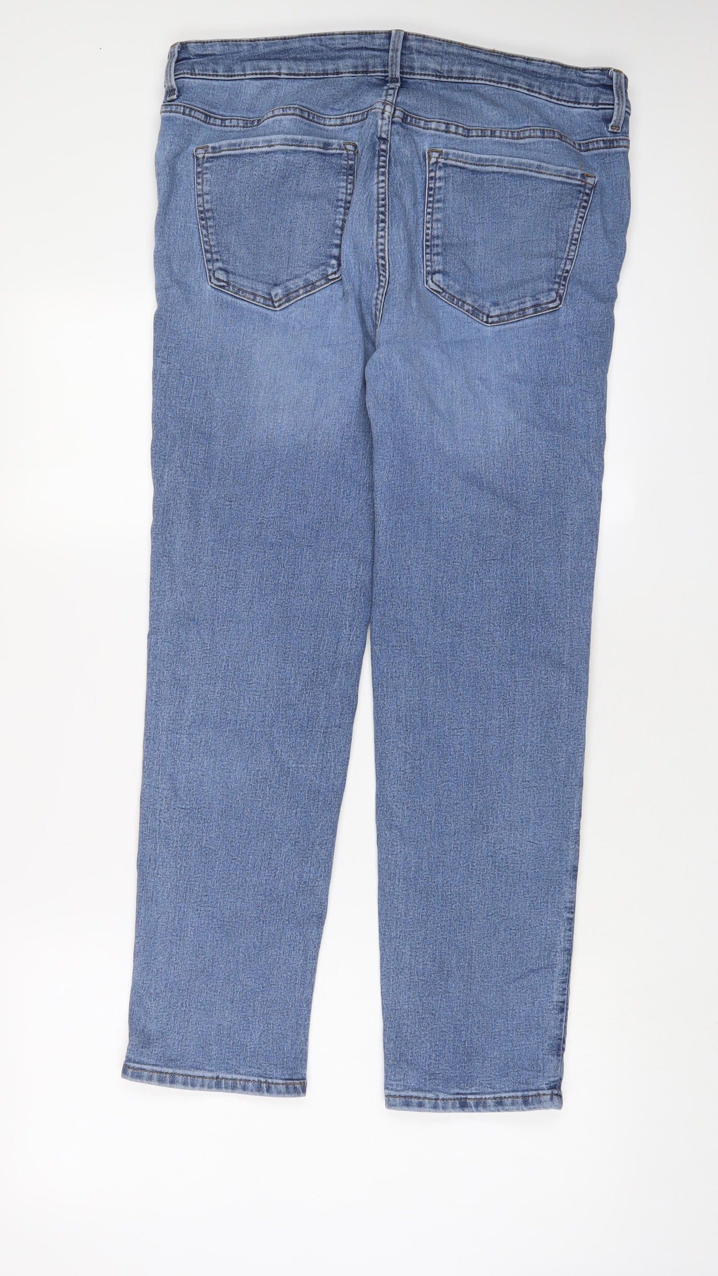 Marks and Spencer Womens Blue Cotton Straight Jeans Size 16 L28 in Regular Zip