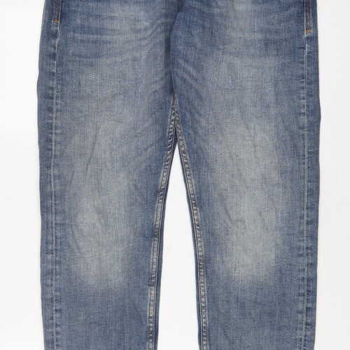 Marks and Spencer Mens Blue Cotton Straight Jeans Size 32 in L29 in Slim Zip - Short Leg