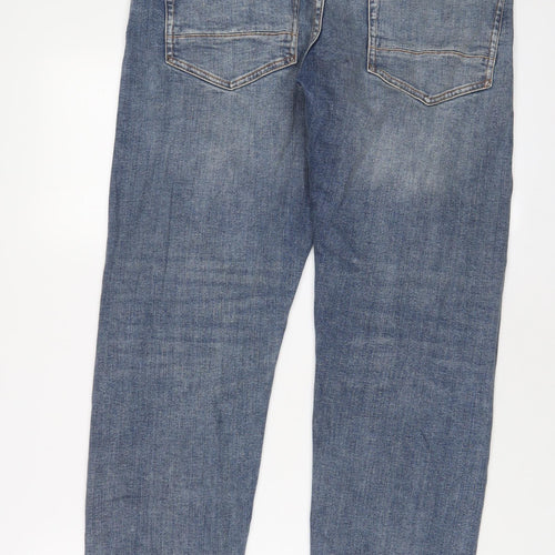 Marks and Spencer Mens Blue Cotton Straight Jeans Size 32 in L29 in Slim Zip - Short Leg