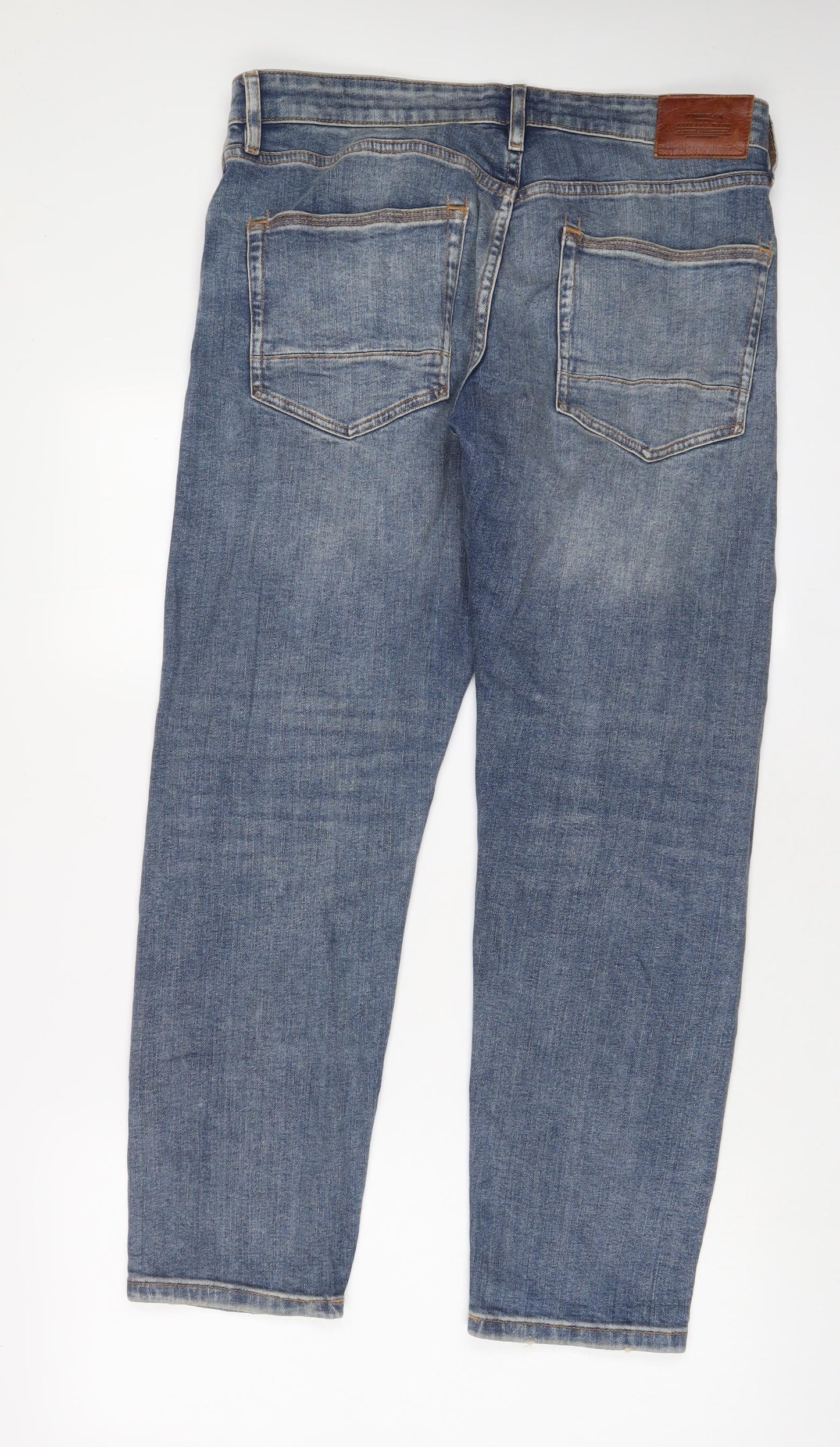 Marks and Spencer Mens Blue Cotton Straight Jeans Size 32 in L29 in Slim Zip - Short Leg