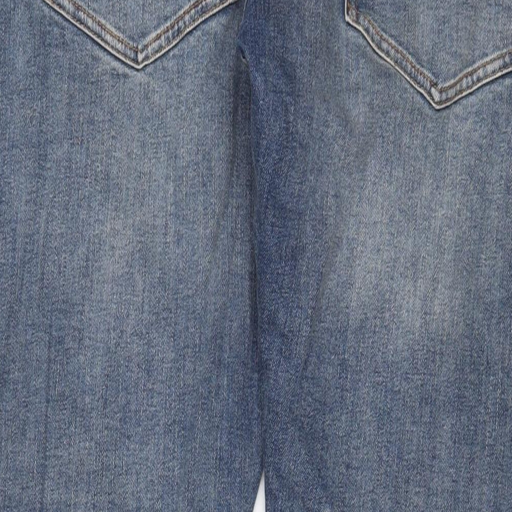 Marks and Spencer Mens Blue Cotton Straight Jeans Size 32 in L29 in Slim Zip - Short Leg