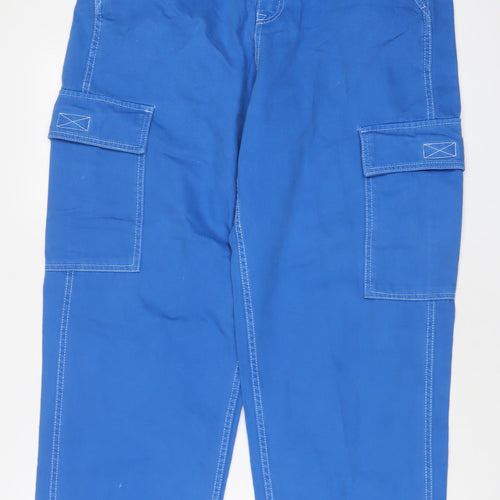 Bershka Womens Blue Cotton Wide-Leg Jeans Size 14 L30 in Regular Zip