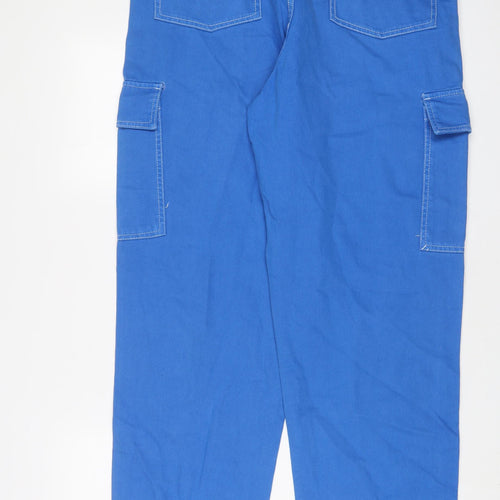 Bershka Womens Blue Cotton Wide-Leg Jeans Size 14 L30 in Regular Zip