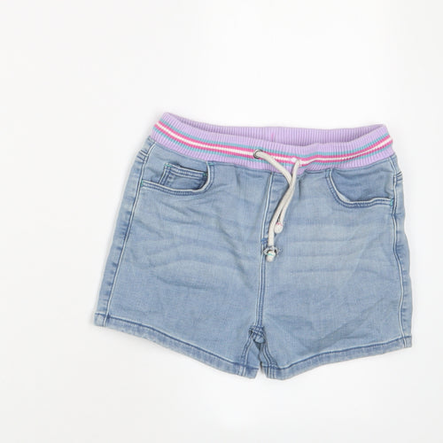Marks and Spencer Girls Blue Cotton Bermuda Shorts Size 7-8 Years L3 in Regular Drawstring