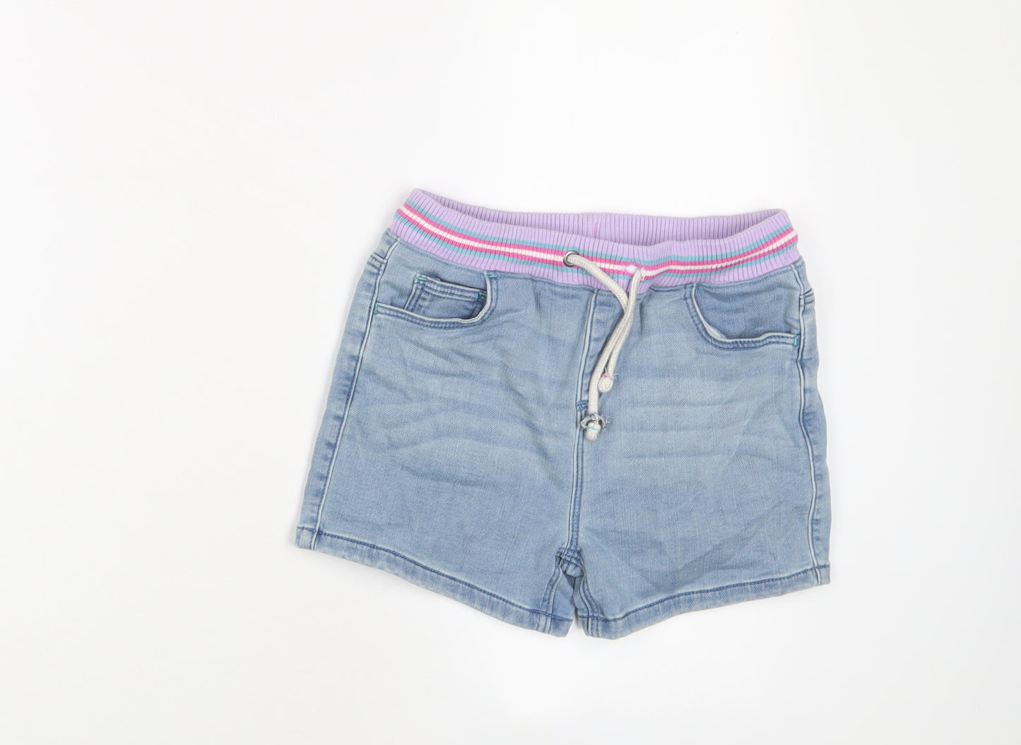Marks and Spencer Girls Blue Cotton Bermuda Shorts Size 7-8 Years L3 in Regular Drawstring