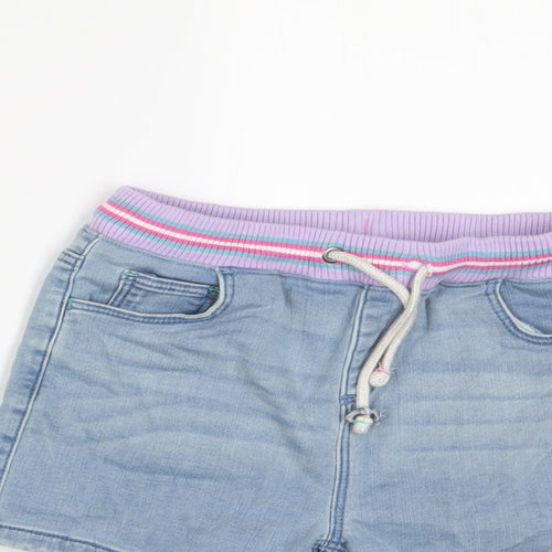Marks and Spencer Girls Blue Cotton Bermuda Shorts Size 7-8 Years L3 in Regular Drawstring