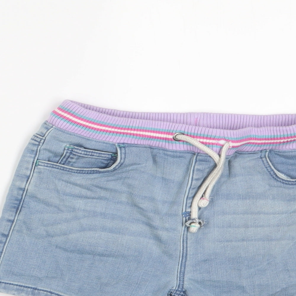Marks and Spencer Girls Blue Cotton Bermuda Shorts Size 7-8 Years L3 in Regular Drawstring