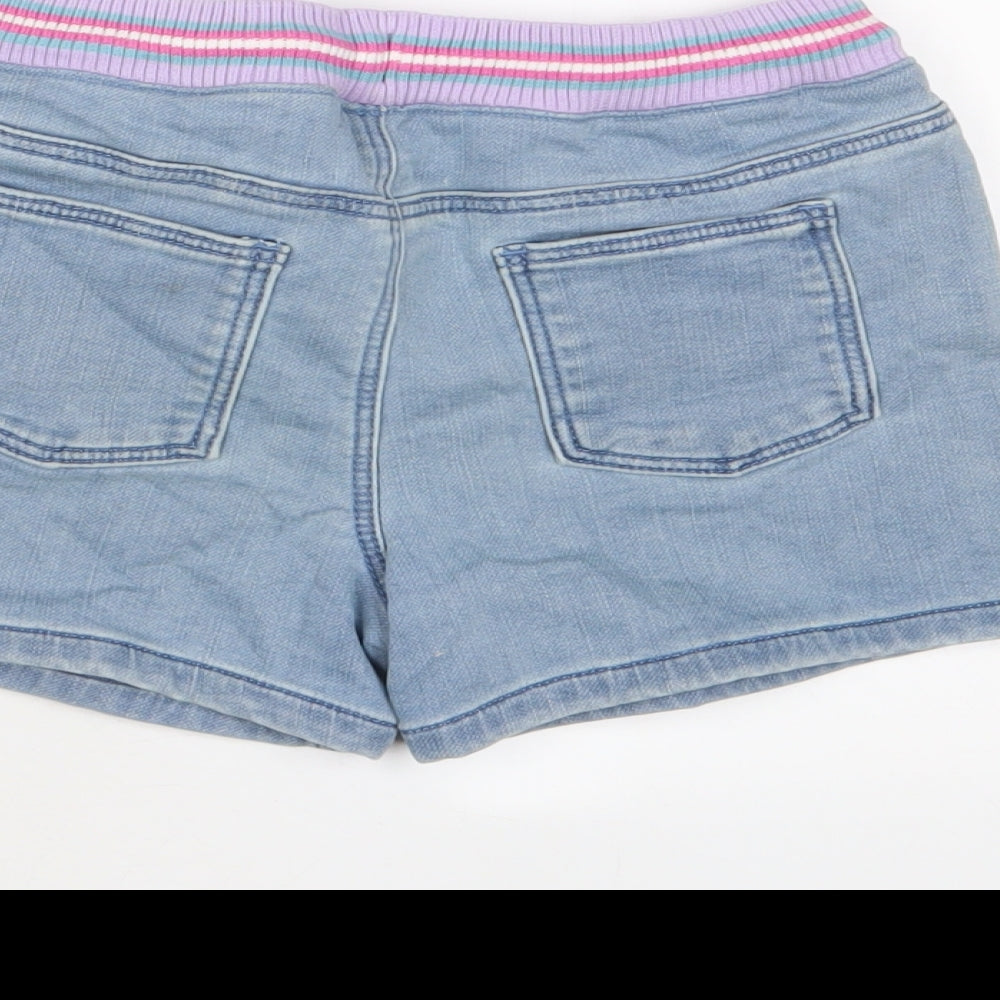 Marks and Spencer Girls Blue Cotton Bermuda Shorts Size 7-8 Years L3 in Regular Drawstring
