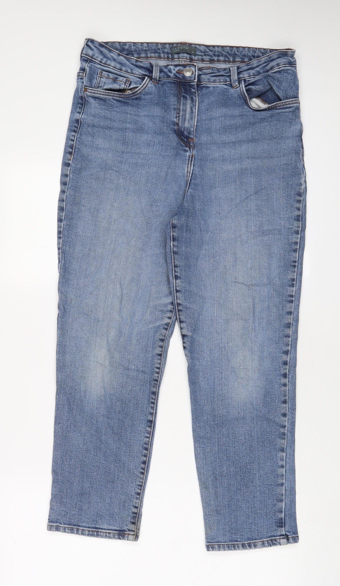 Papaya Womens Blue Cotton Straight Jeans Size 14 L26 in Regular Zip