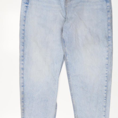 Marks and Spencer Womens Blue Cotton Mom Jeans Size 16 L29 in Regular Zip