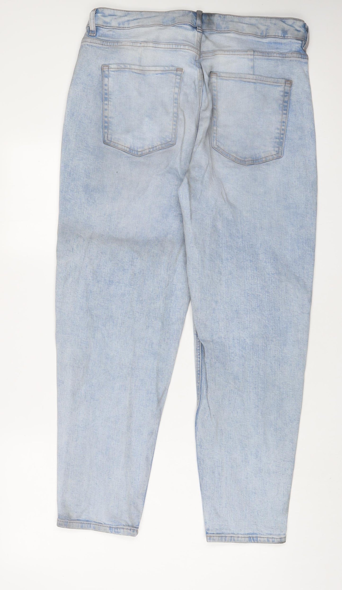 Marks and Spencer Womens Blue Cotton Mom Jeans Size 16 L29 in Regular Zip