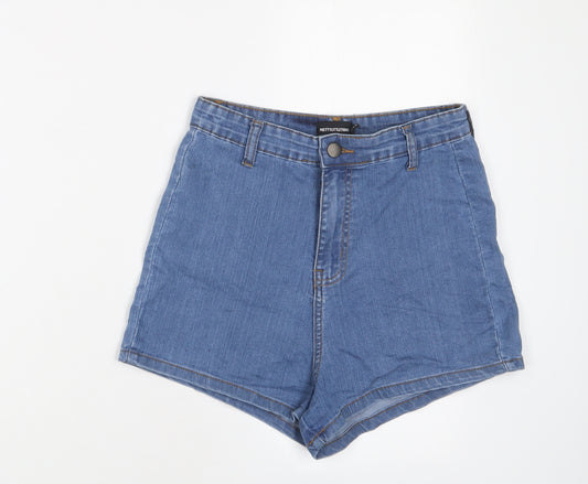 PRETTYLITTLETHING Womens Blue Cotton Basic Shorts Size 8 L3 in Regular Zip