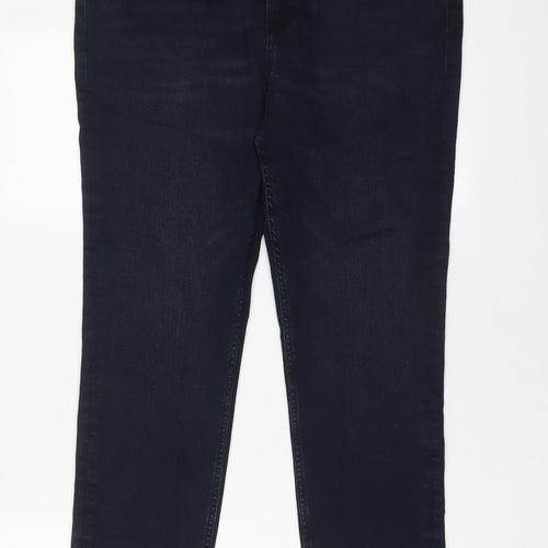 Marks and Spencer Womens Blue Cotton Straight Jeans Size 16 L29 in Slim Zip