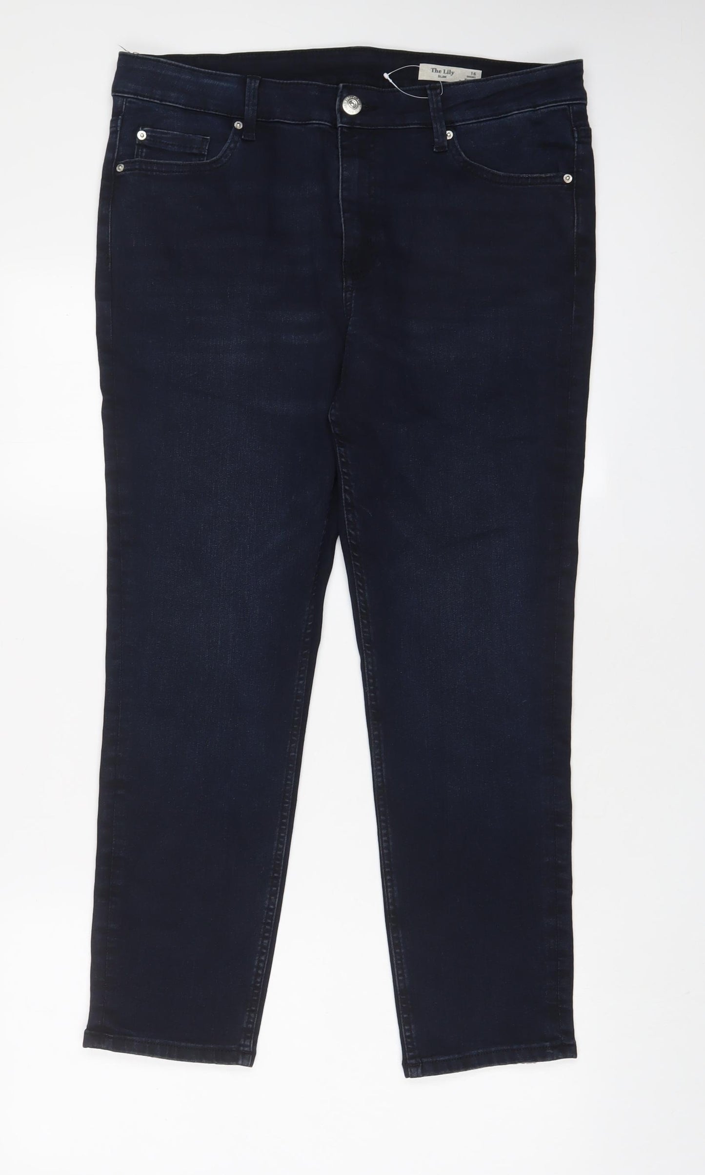Marks and Spencer Womens Blue Cotton Straight Jeans Size 16 L29 in Slim Zip