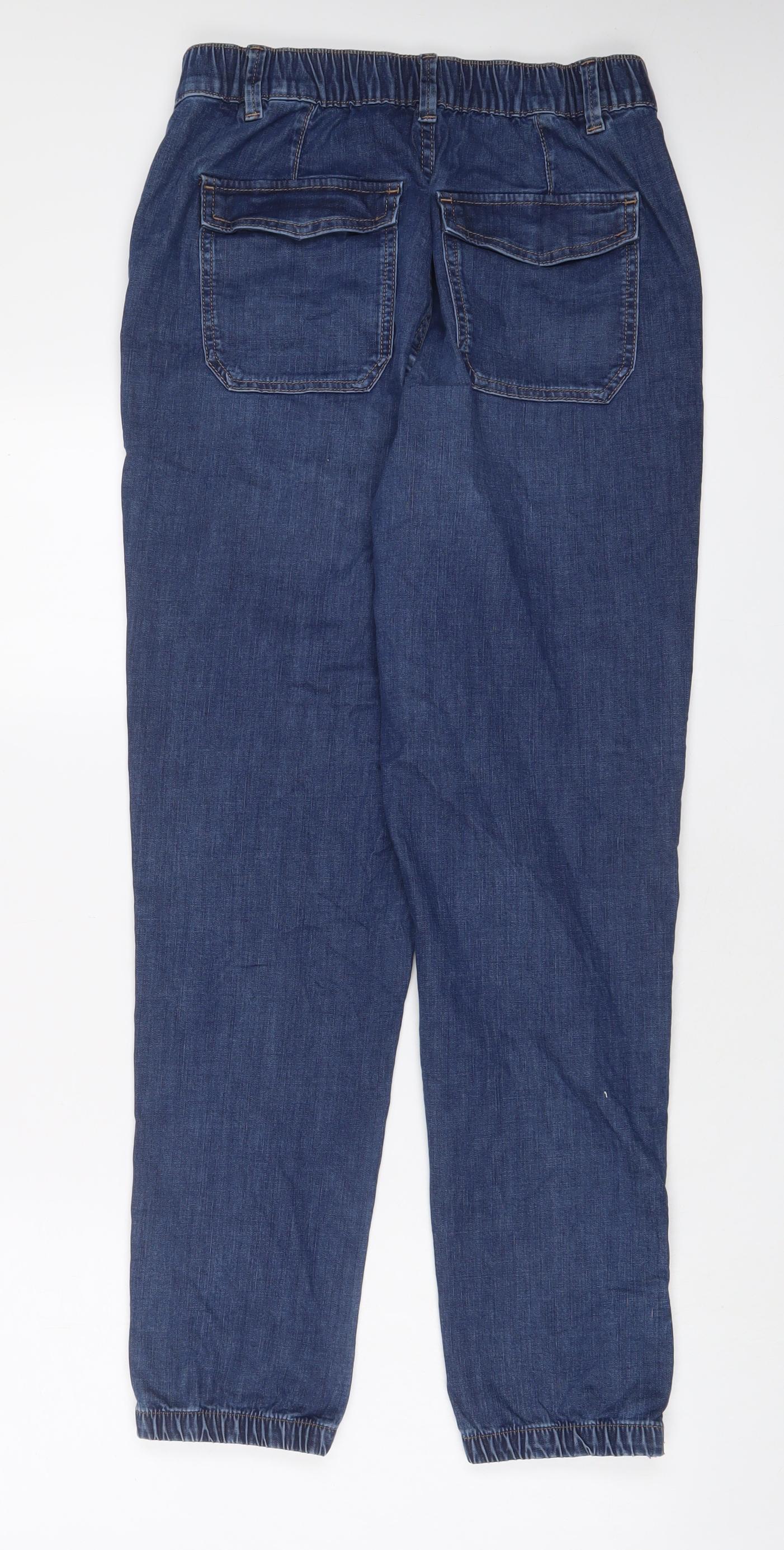 Marks and Spencer Womens Blue Cotton Tapered Jeans Size 10 L32 in Regular Zip