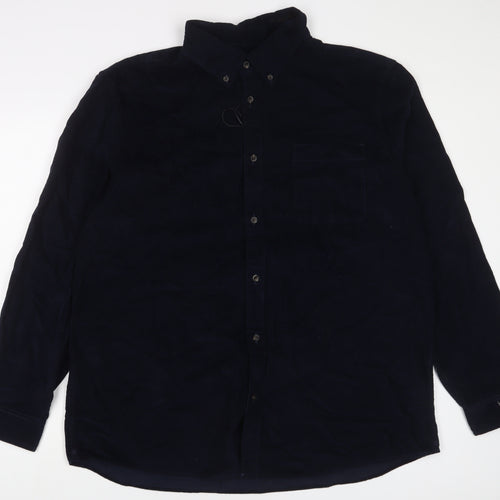 Marks and Spencer Mens Blue Cotton Button-Up Size 2XL Collared Button