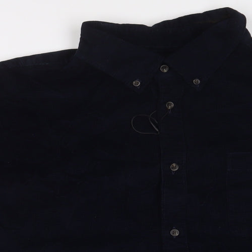 Marks and Spencer Mens Blue Cotton Button-Up Size 2XL Collared Button