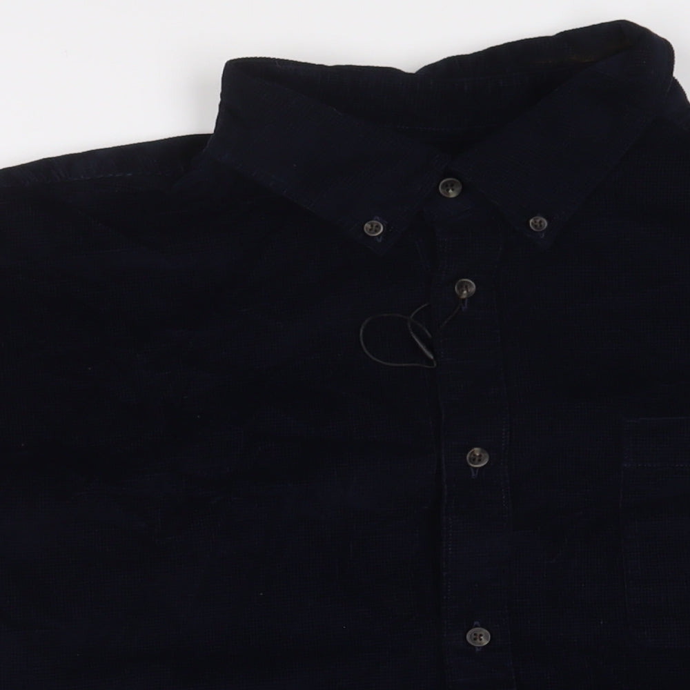 Marks and Spencer Mens Blue Cotton Button-Up Size 2XL Collared Button