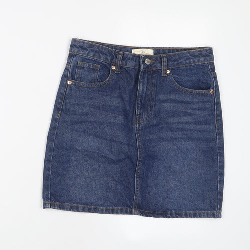 Don't think twice Womens Blue Cotton A-Line Skirt Size 8 Zip