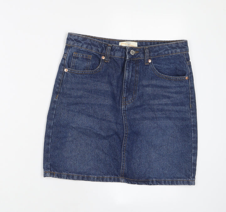 Don't think twice Womens Blue Cotton A-Line Skirt Size 8 Zip