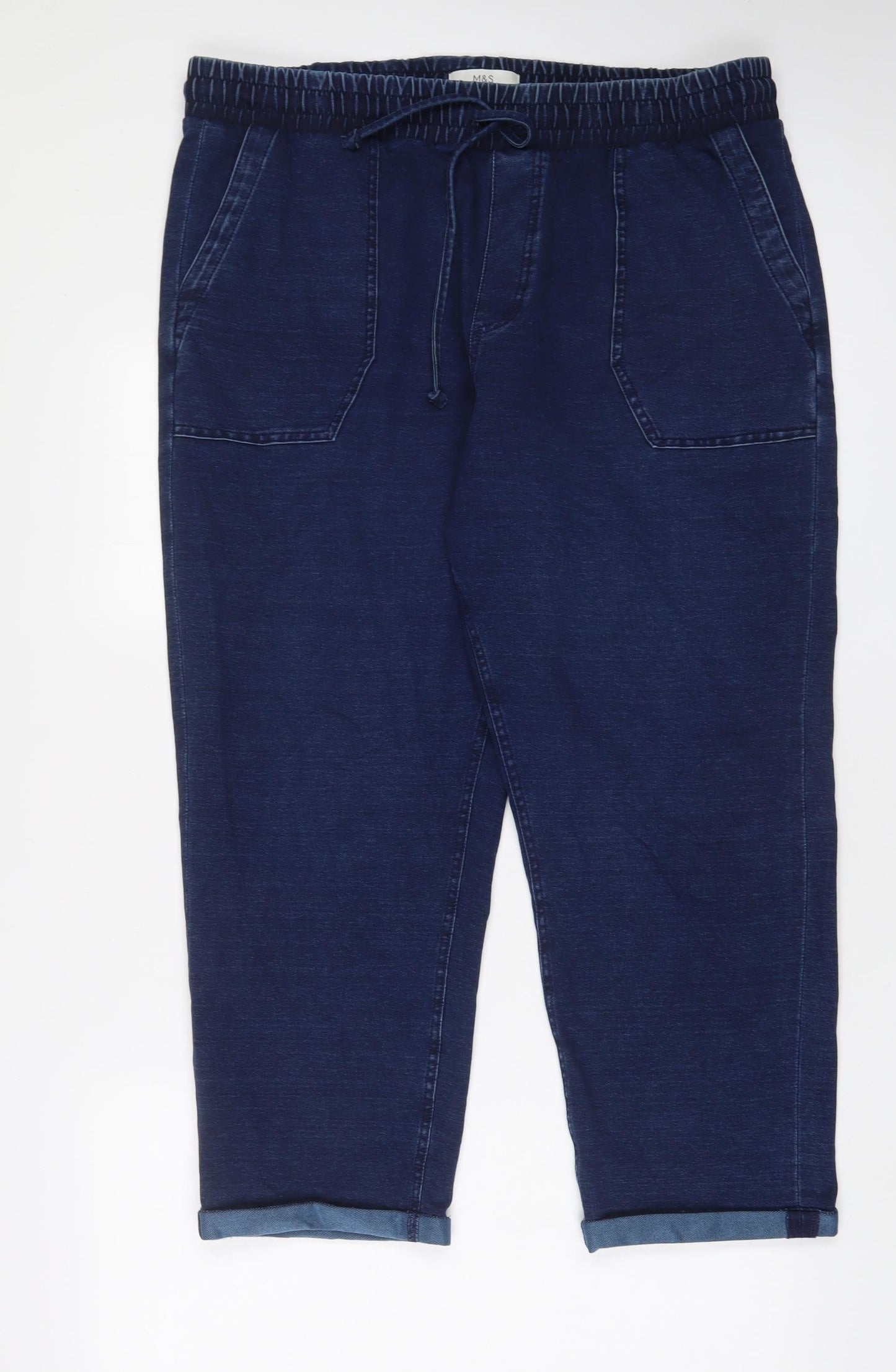 Marks and Spencer Womens Blue Cotton Straight Jeans Size 18 L26 in Regular Drawstring