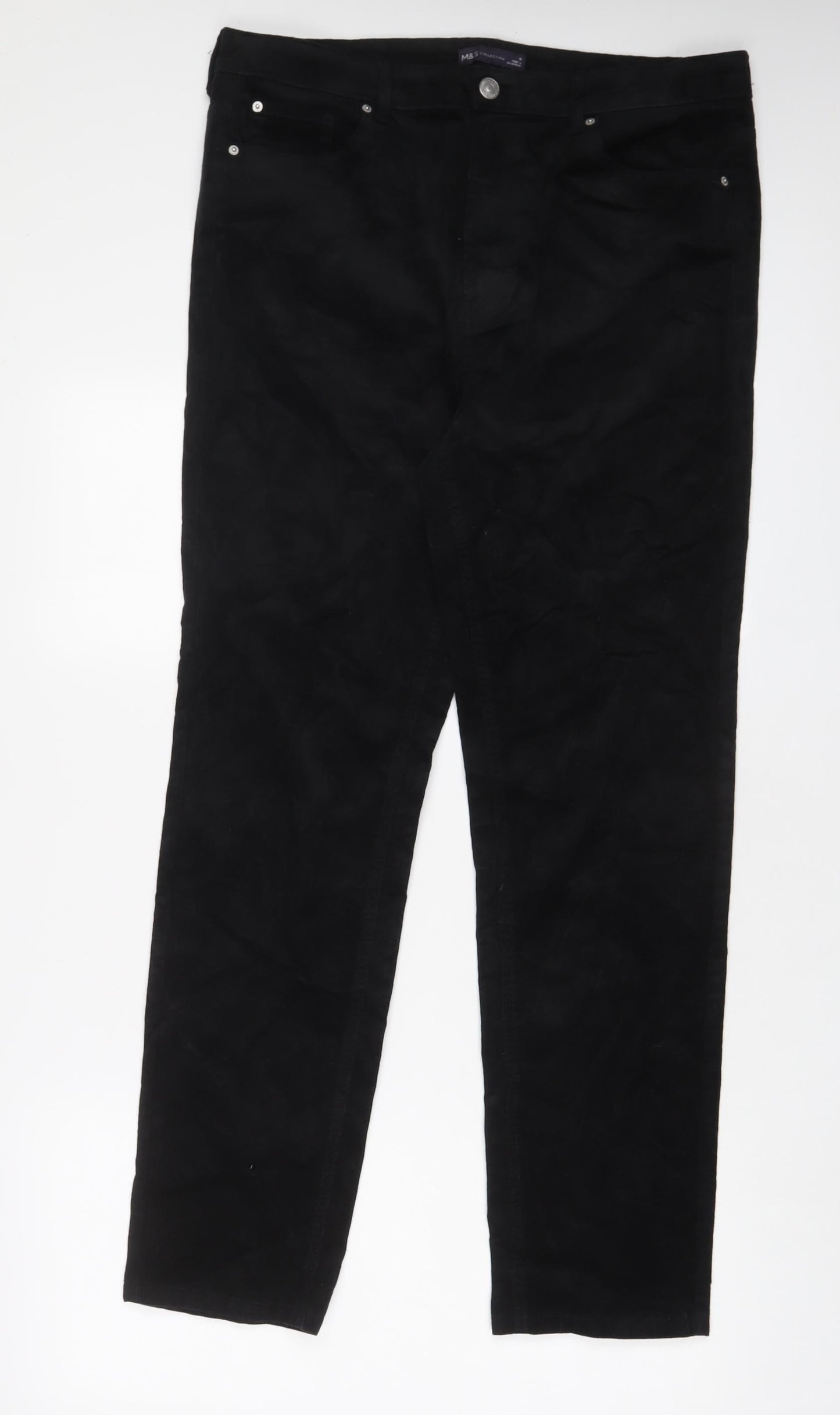 Marks and Spencer Womens Black Cotton Trousers Size 16 L30 in Regular Zip